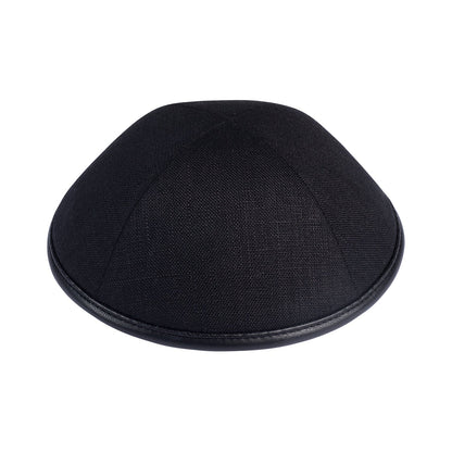 iKippah Black Linen W/ Leather Rim