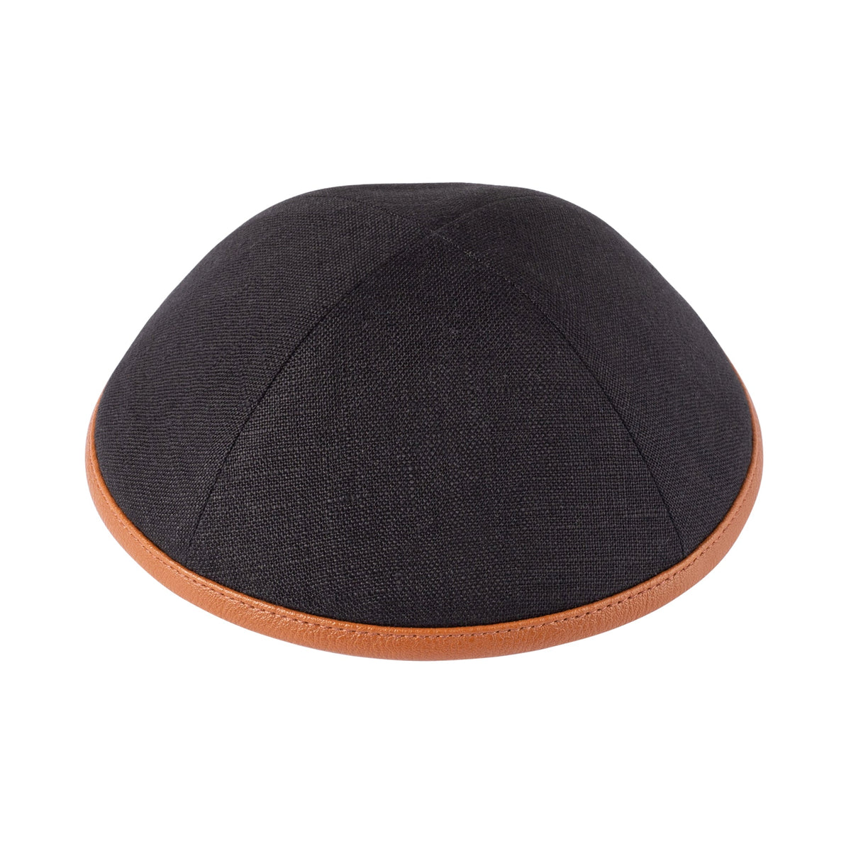 iKippah Black Linen W/ Caramel Leather Rim