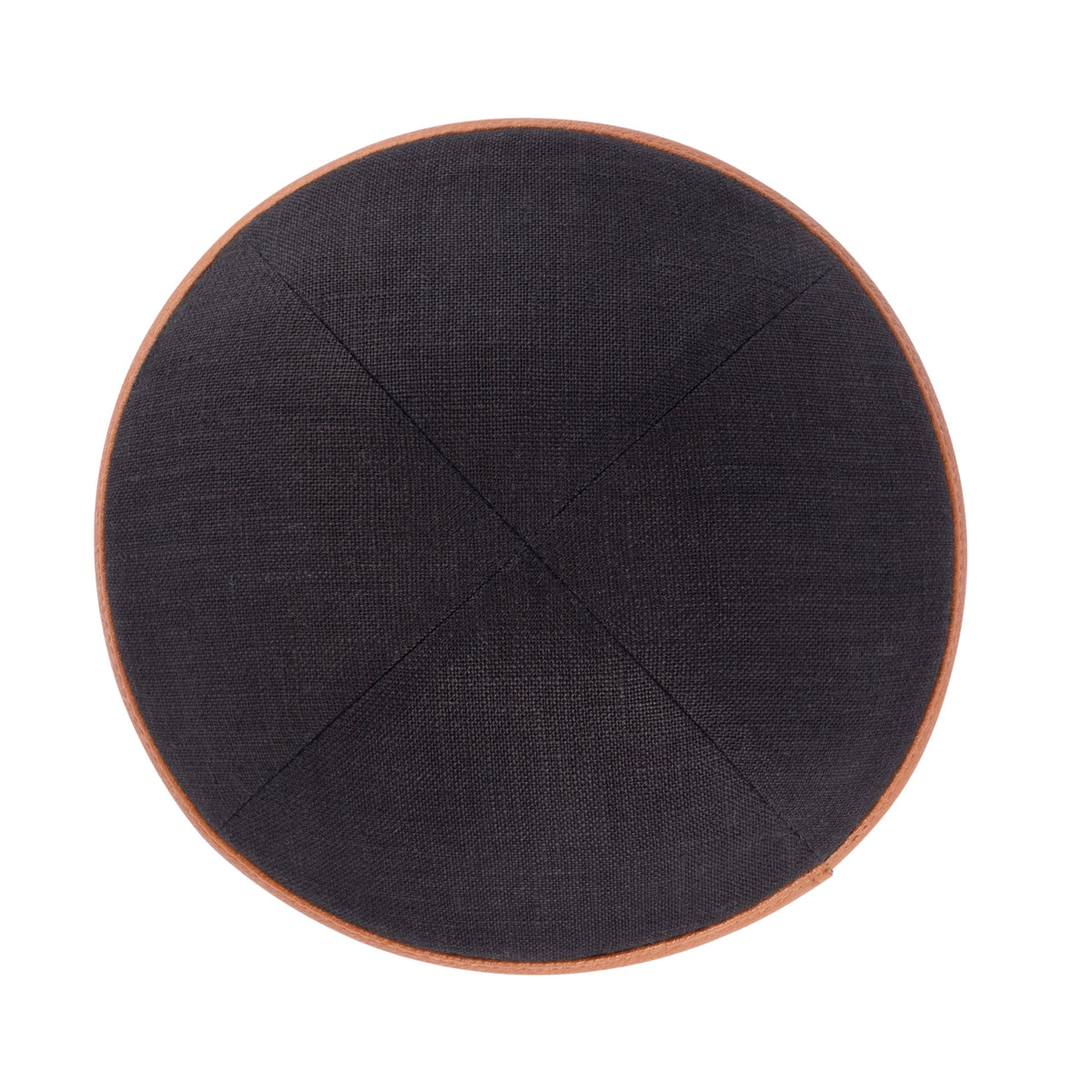 iKippah Black Linen W/ Caramel Leather Rim