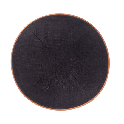 iKippah Black Linen W/ Caramel Leather Rim