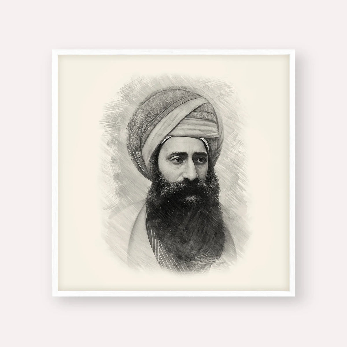 Ben Ish Chai – Black & White – White Frame Square | Jewish Wall Art, Gedolim Pictures