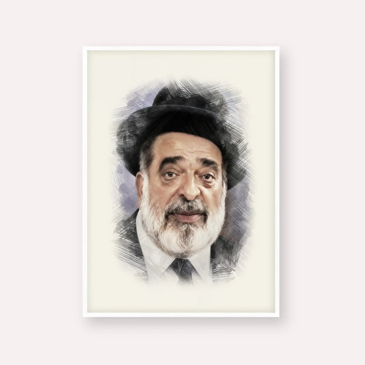 Chacham Ben Tzion Abba Shaul – White Frame Vertical | Jewish Wall Art, Gedolim Pictures