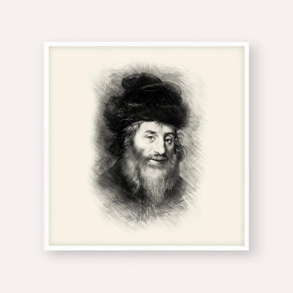 Chatam Sofer – Black & White – White Frame Square | Jewish Wall Art, Gedolim Pictures