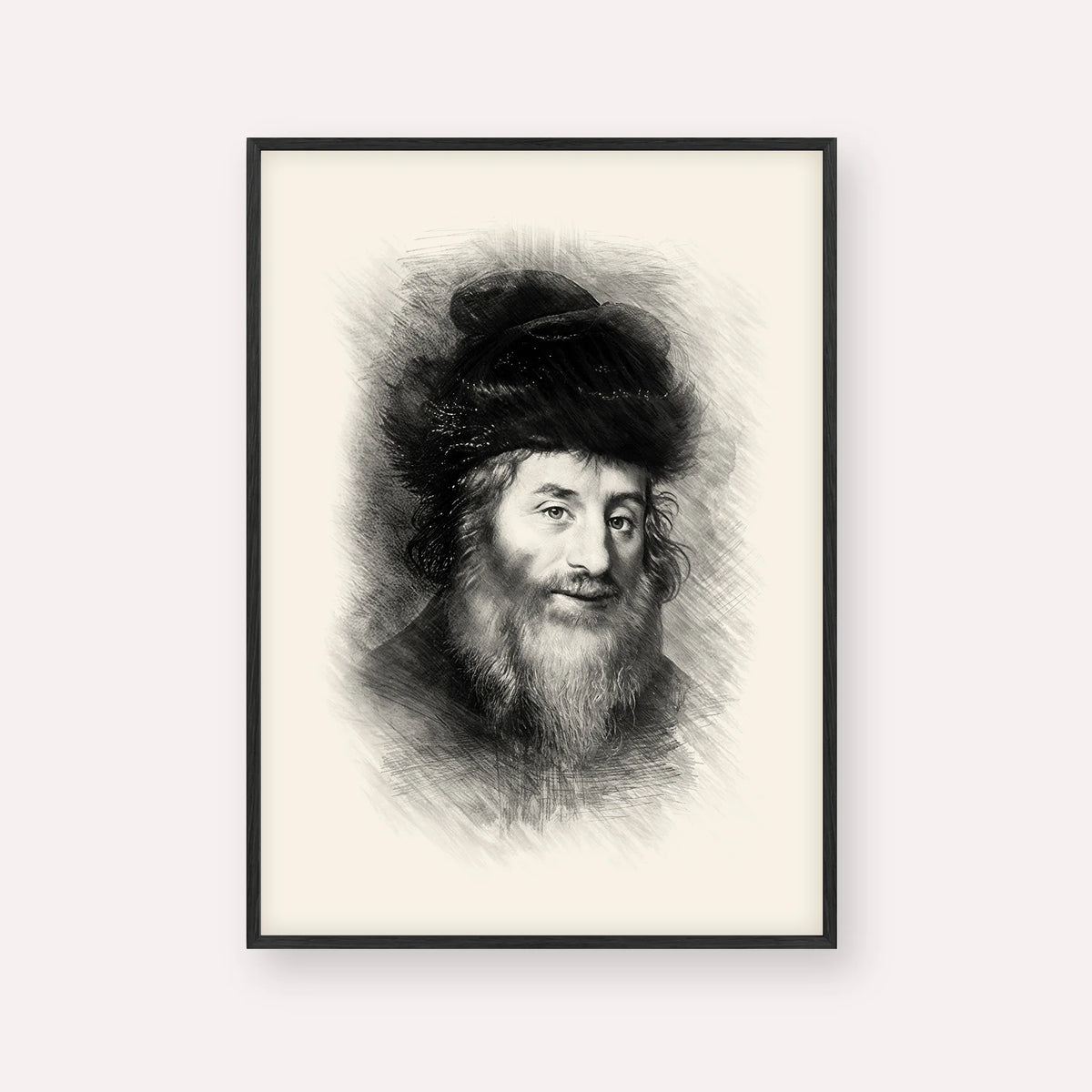 Chatam Sofer – Black & White – Black Frame Vertical | Jewish Wall Art, Gedolim Pictures