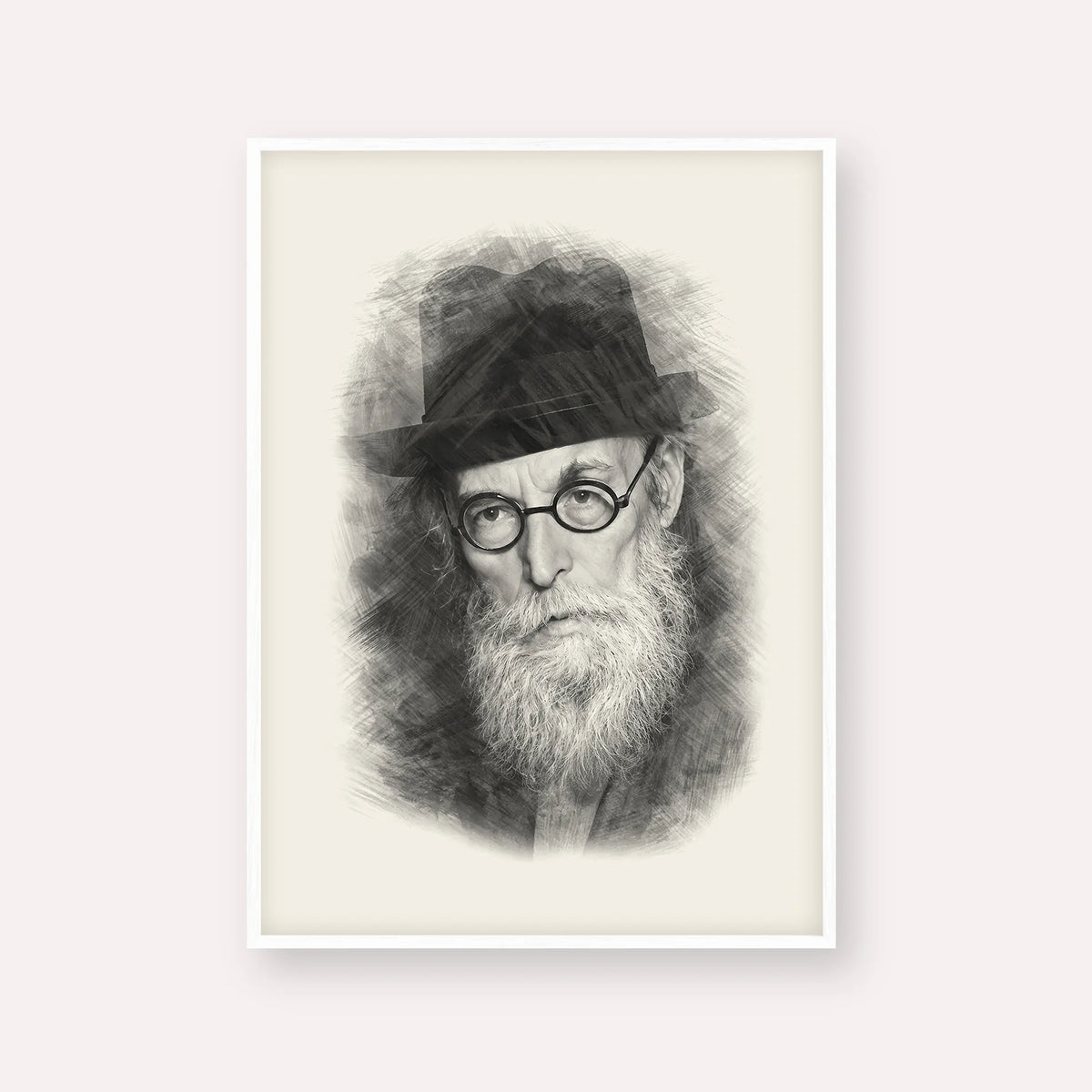 Chazon Ish – Black & White – White Frame Vertical | Jewish Wall Art, Gedolim Pictures