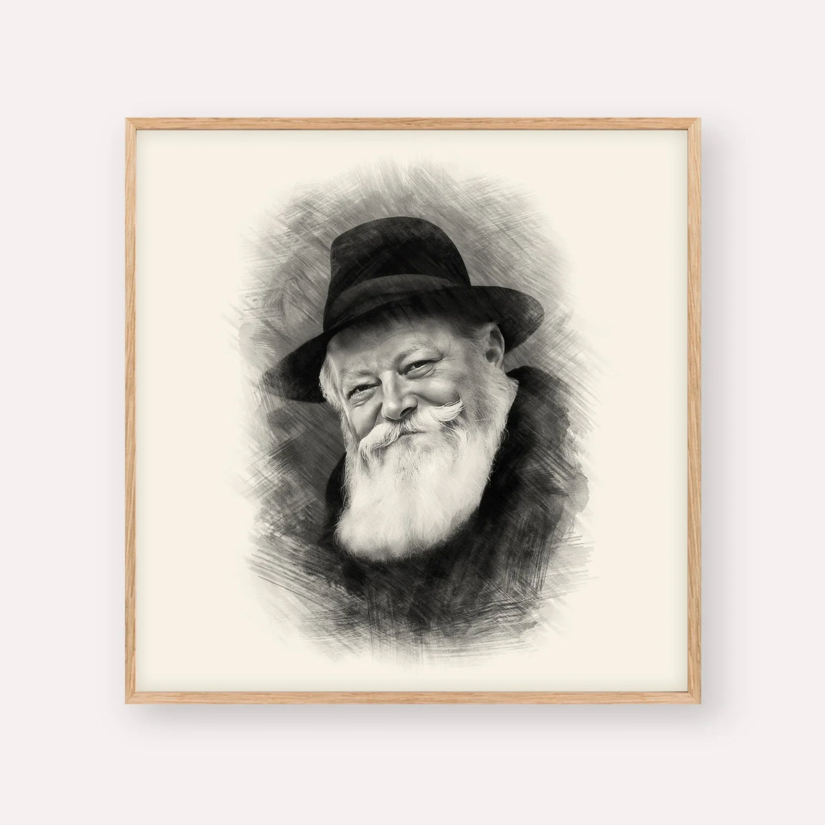 Lubavitcher Rebbe (1) – Black & White – Wood Frame Square | Jewish Wall Art, Gedolim Pictures