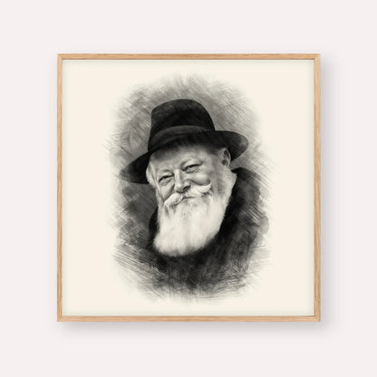 Lubavitcher Rebbe (1) – Black & White – Wood Frame Square | Jewish Wall Art, Gedolim Pictures