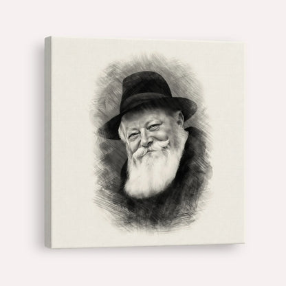 Lubavitcher Rebbe (1) – Black & White – Canvas Square | Jewish Wall Art, Gedolim Pictures