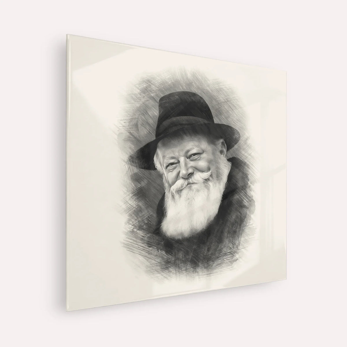 Lubavitcher Rebbe (1) – Black & White – Acrylic Glass Square | Jewish Wall Art, Gedolim Pictures