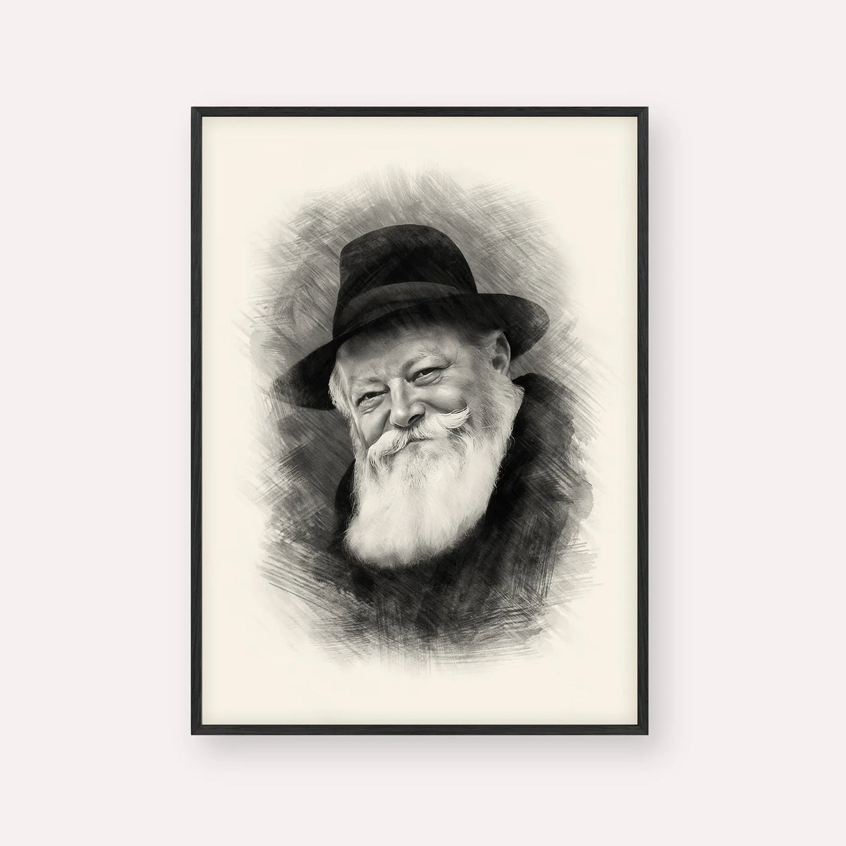 Lubavitcher Rebbe (1) – Black & White – Black Frame Vertical | Jewish Wall Art, Gedolim Pictures