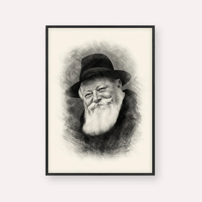 Lubavitcher Rebbe (1) – Black & White – Black Frame Vertical | Jewish Wall Art, Gedolim Pictures