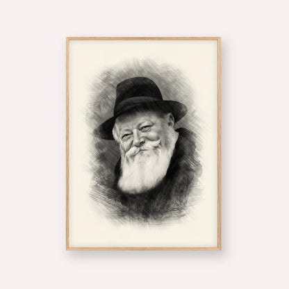 Lubavitcher Rebbe (1) – Black & White – Wood Frame Vertical | Jewish Wall Art, Gedolim Pictures