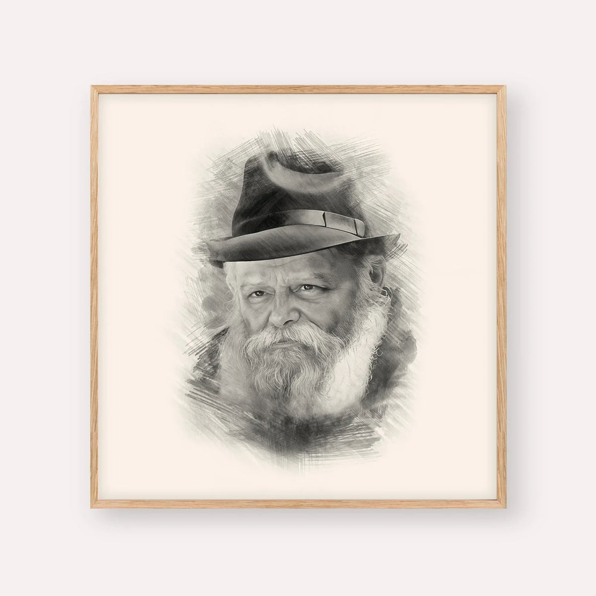Lubavitcher Rebbe (2) – Black & White – Wood Frame Square | Jewish Wall Art, Gedolim Pictures
