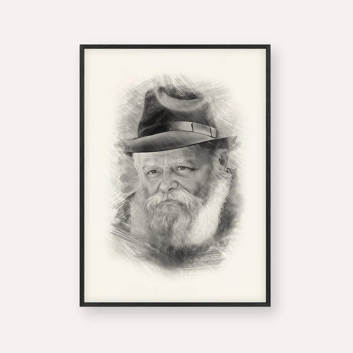 Lubavitcher Rebbe (2) – Black & White – Black Frame Vertical | Jewish Wall Art, Gedolim Pictures