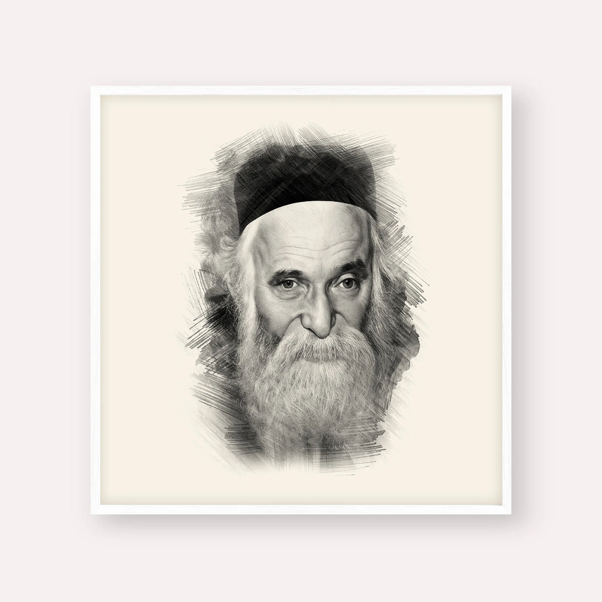 Rabbi Aharon Kotler – Black & White – White Frame Square | Jewish Wall Art, Gedolim Pictures