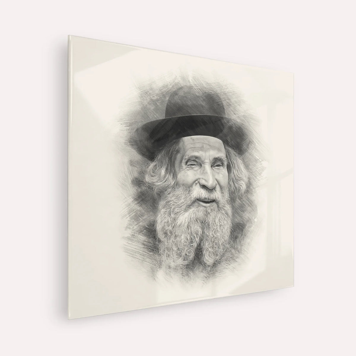Rabbi Aharon Yehuda Leib Shteinman – Black & White – Acrylic Glass Square | Jewish Wall Art, Gedolim Pictures