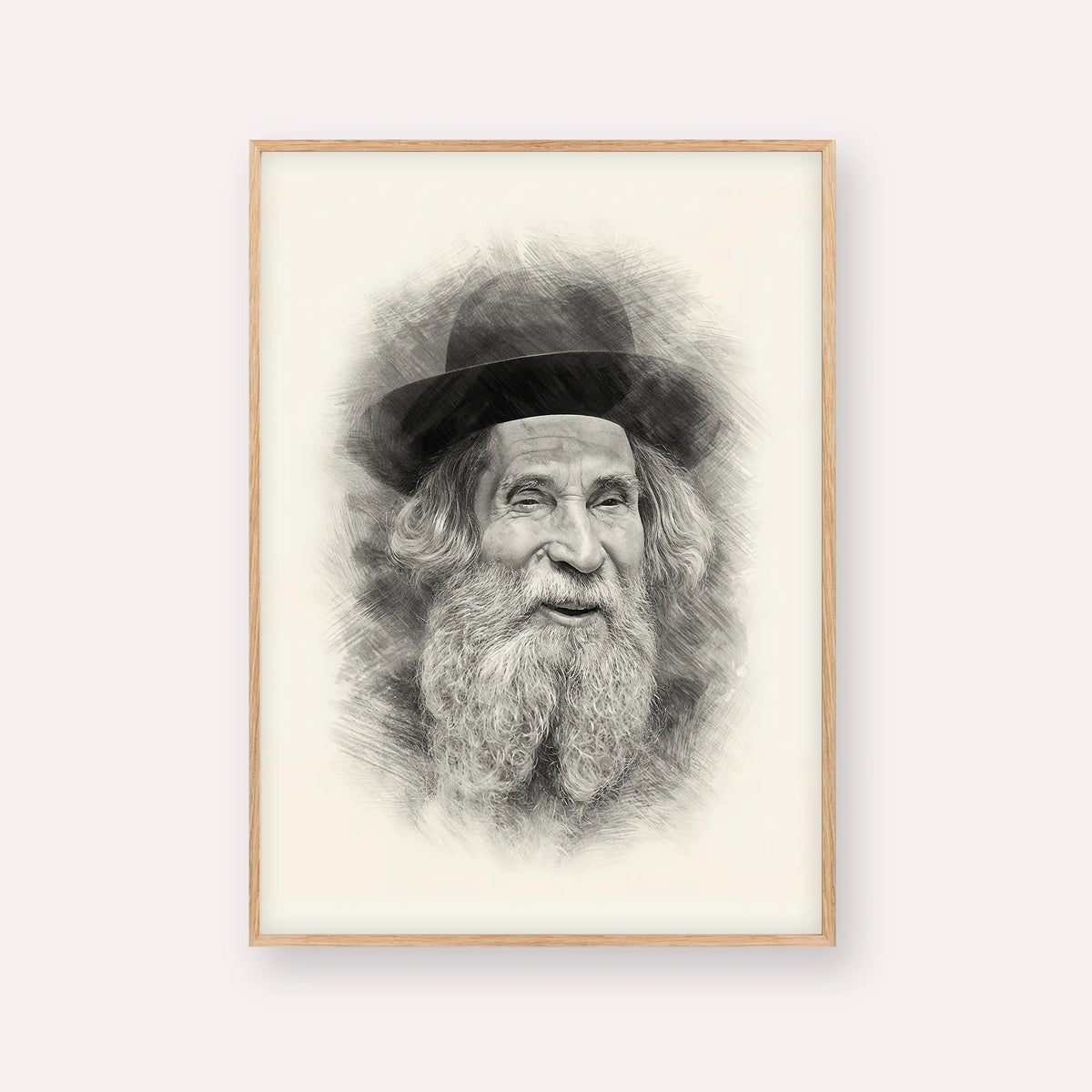 Rabbi Aharon Yehuda Leib Shteinman – Black & White – Wood Frame Vertical | Jewish Wall Art, Gedolim Pictures