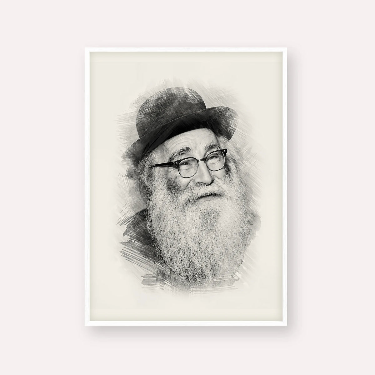 Rabbi Aryeh Levin – Black & White – White Frame Vertical | Jewish Wall Art, Gedolim Pictures