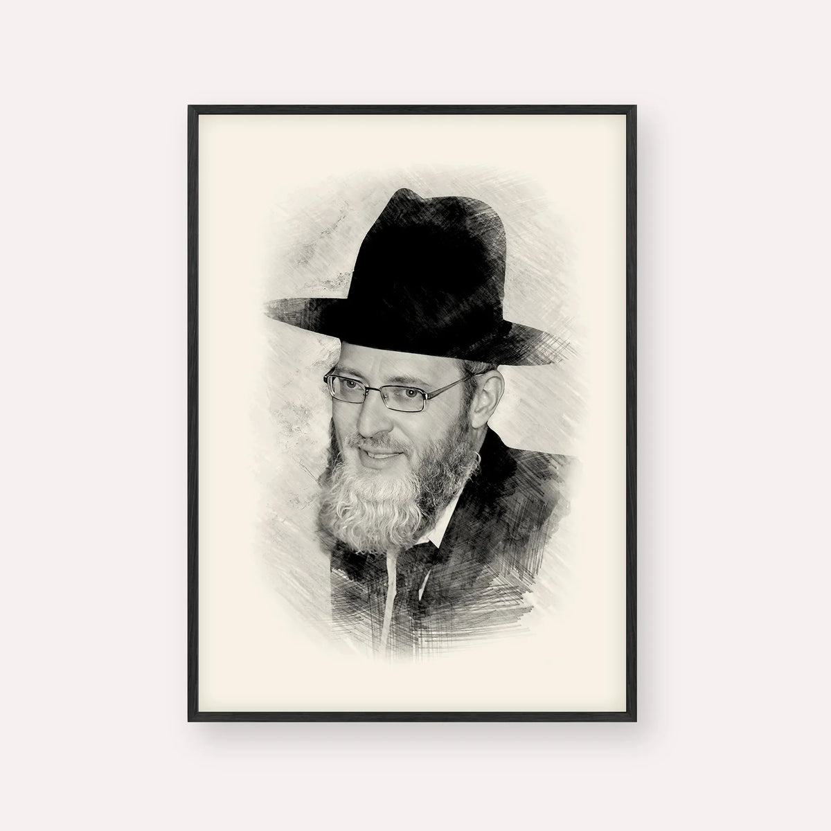 Rabbi Asher Arieli – Black & White – Black Frame Vertical | Jewish Wall Art, Gedolim Pictures