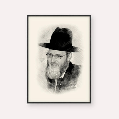 Rabbi Asher Arieli – Black & White – Black Frame Vertical | Jewish Wall Art, Gedolim Pictures