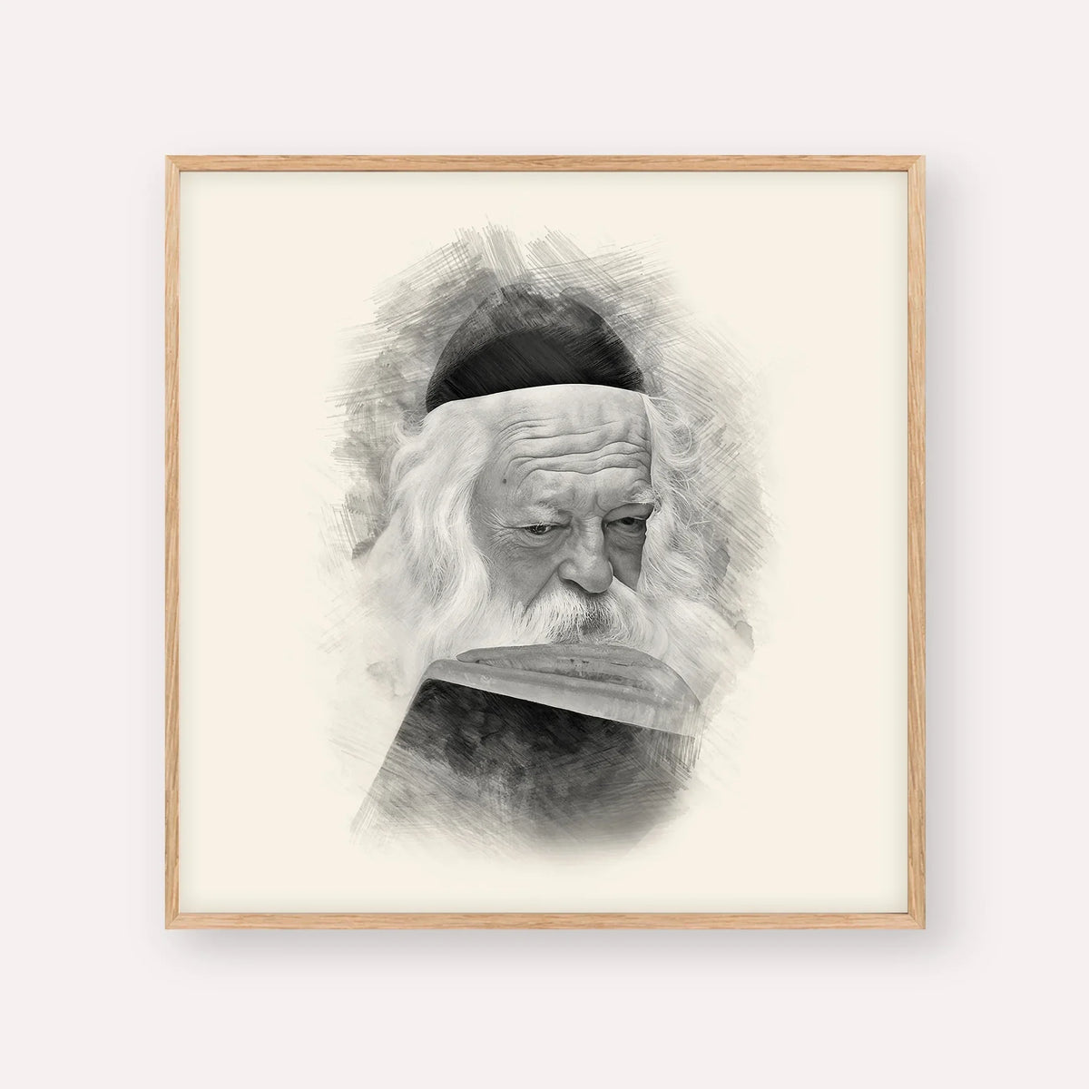 Rabbi Chaim Kanievsky – Black & White – Wood Frame Square | Jewish Wall Art, Gedolim Pictures