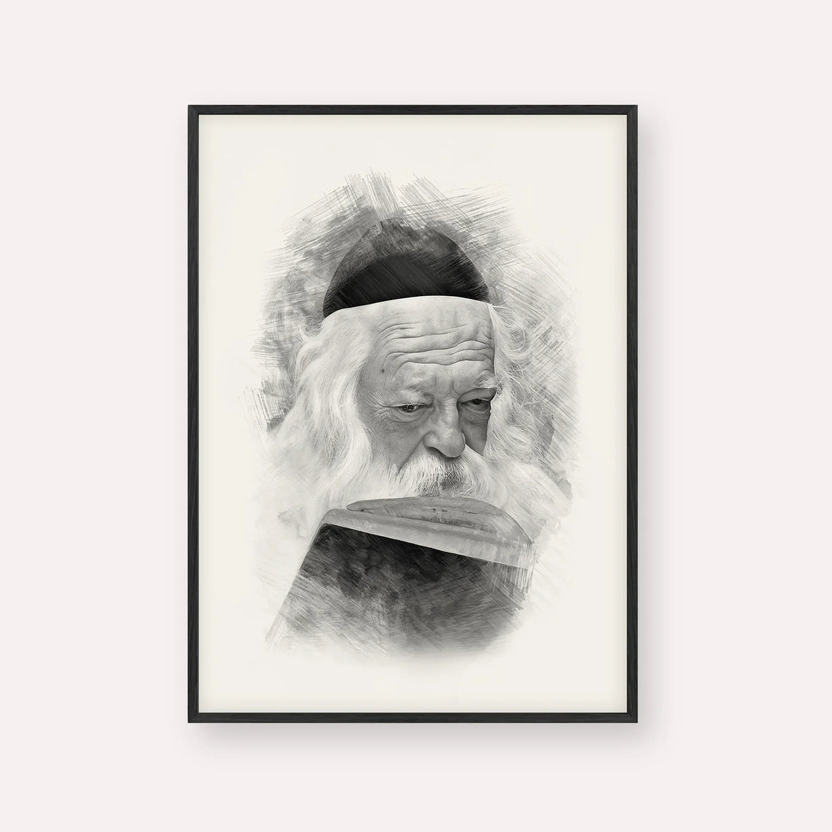Rabbi Chaim Kanievsky – Black & White – Black Frame Vertical | Jewish Wall Art, Gedolim Pictures