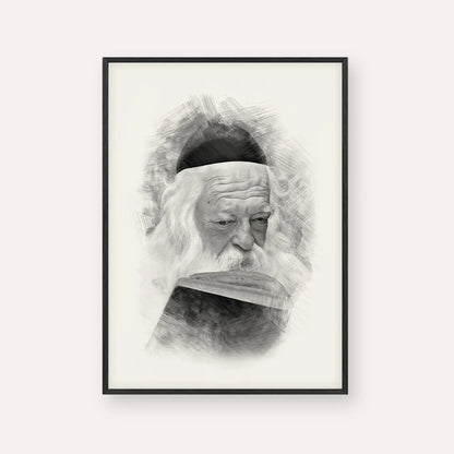 Rabbi Chaim Kanievsky – Black & White – Black Frame Vertical | Jewish Wall Art, Gedolim Pictures