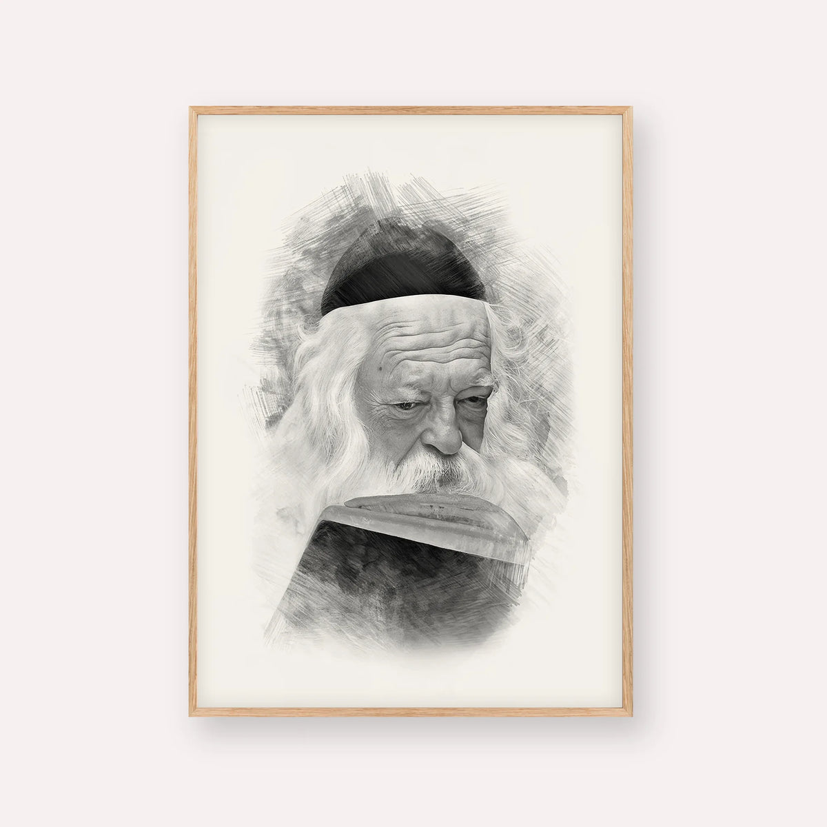Rabbi Chaim Kanievsky – Black & White – Wood Frame Vertical | Jewish Wall Art, Gedolim Pictures