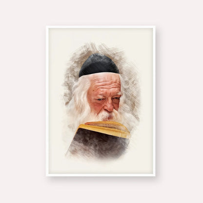 Rabbi Chaim Kanievsky – White Frame Vertical | Jewish Wall Art, Gedolim Pictures