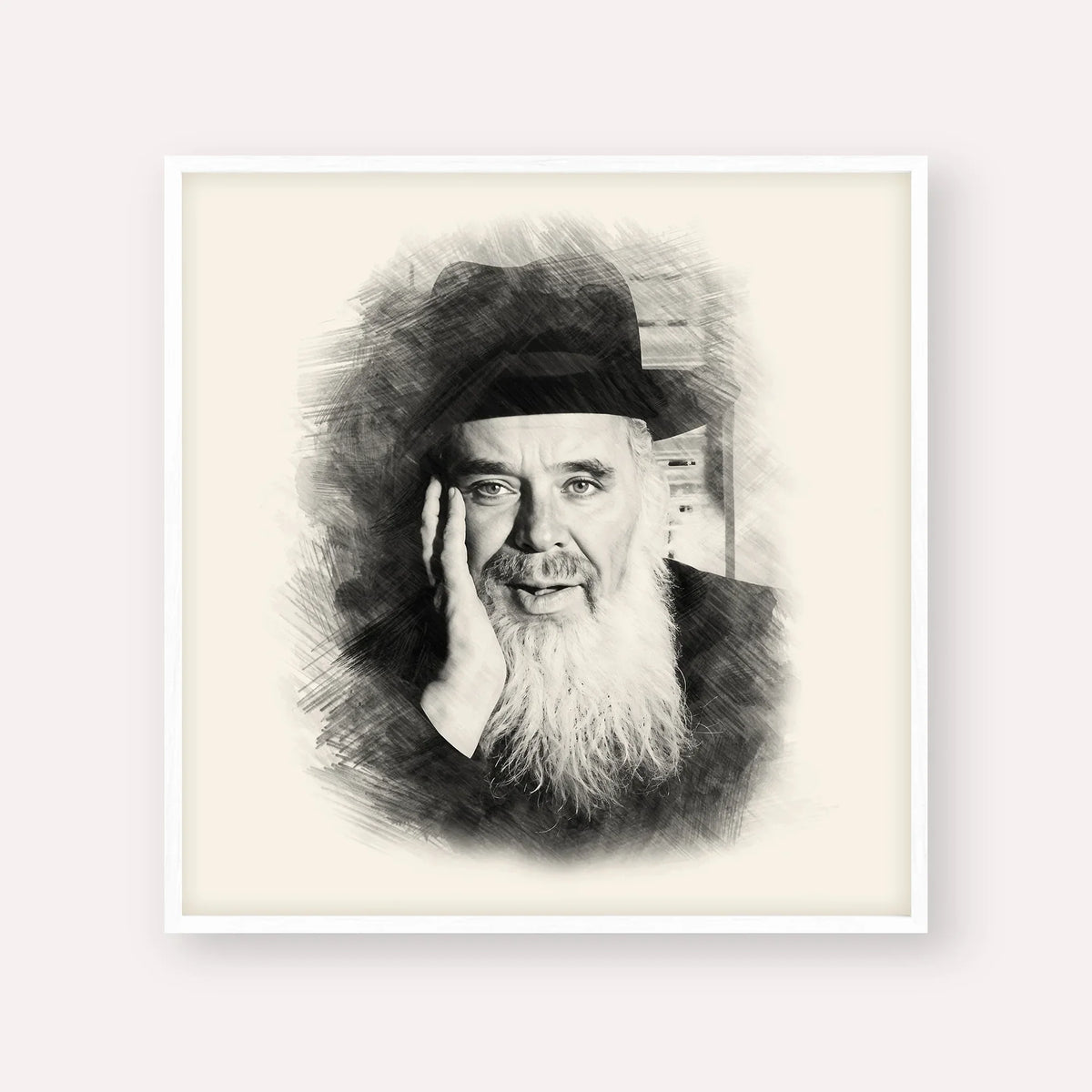 Rabbi Chaim Leib Shmuelevitz – Black & White – White Frame Square | Jewish Wall Art, Gedolim Pictures