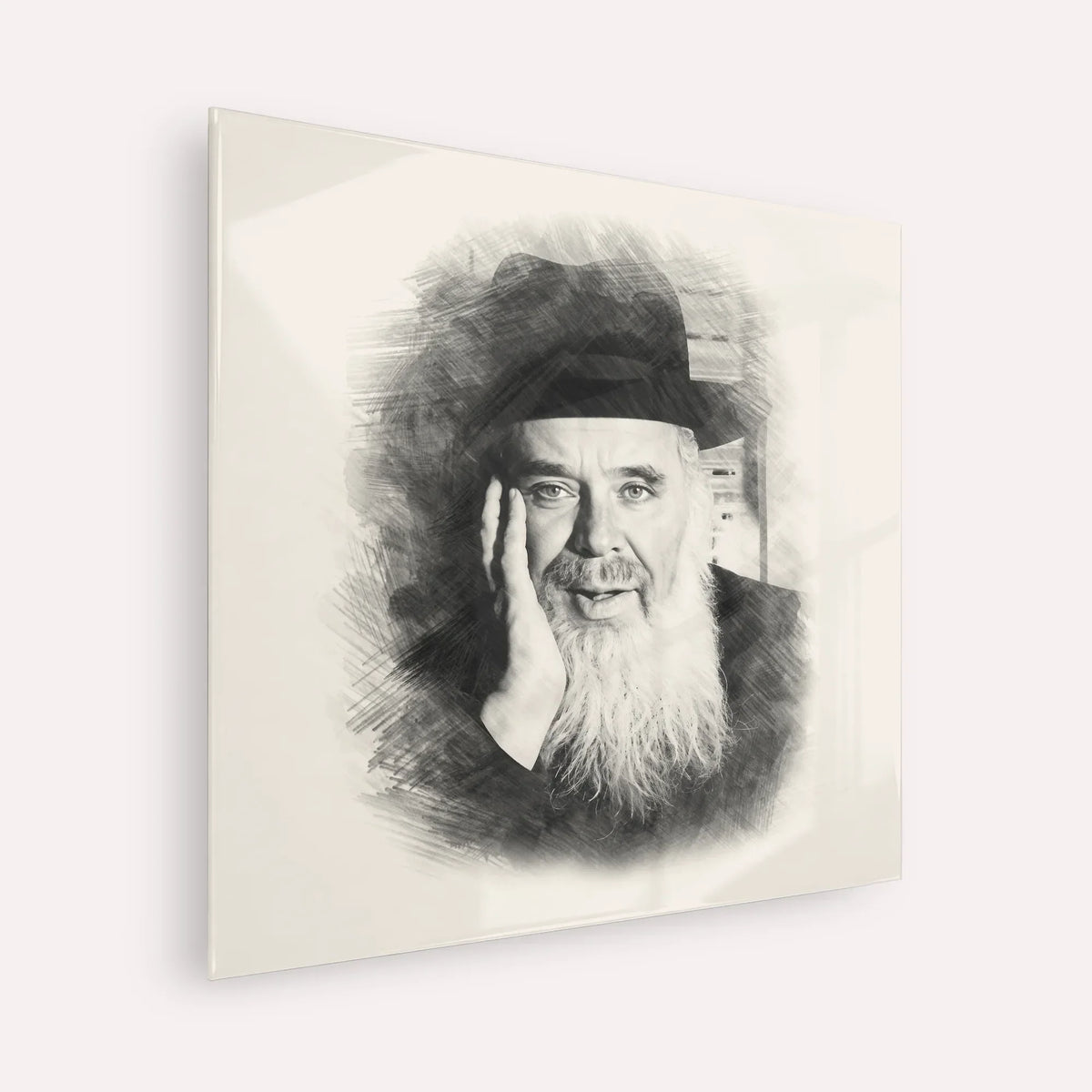 Rabbi Chaim Leib Shmuelevitz – Black & White – Acrylic Glass Square | Jewish Wall Art, Gedolim Pictures