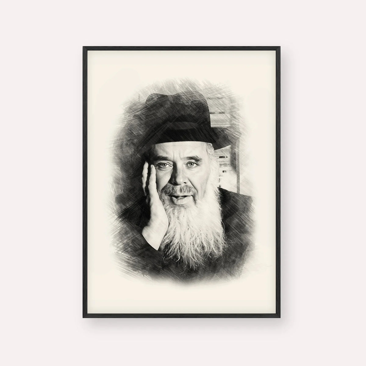 Rabbi Chaim Leib Shmuelevitz – Black & White – Black Frame Vertical | Jewish Wall Art, Gedolim Pictures
