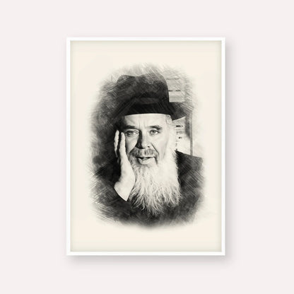 Rabbi Chaim Leib Shmuelevitz – Black & White – White Frame Vertical | Jewish Wall Art, Gedolim Pictures