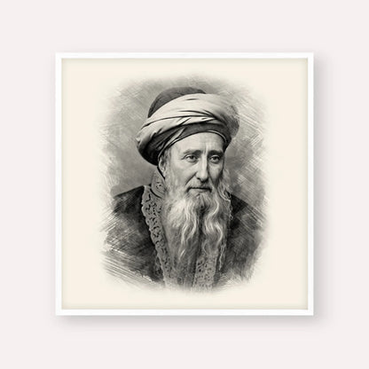 Rabbi Chaim Palagi – Black & White – White Frame Square | Jewish Wall Art, Gedolim Pictures