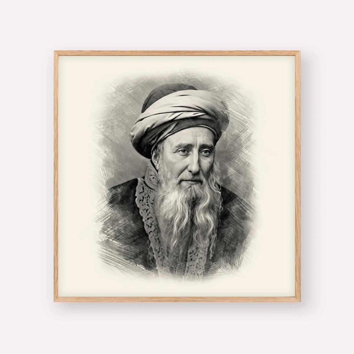 Rabbi Chaim Palagi – Black & White – Wood Frame Square | Jewish Wall Art, Gedolim Pictures