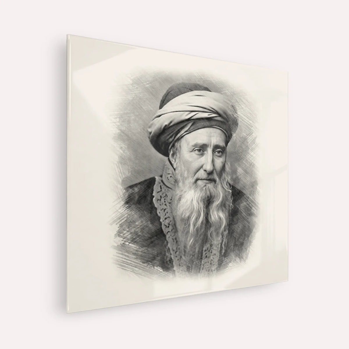 Rabbi Chaim Palagi – Black & White – Acrylic Glass Square | Jewish Wall Art, Gedolim Pictures