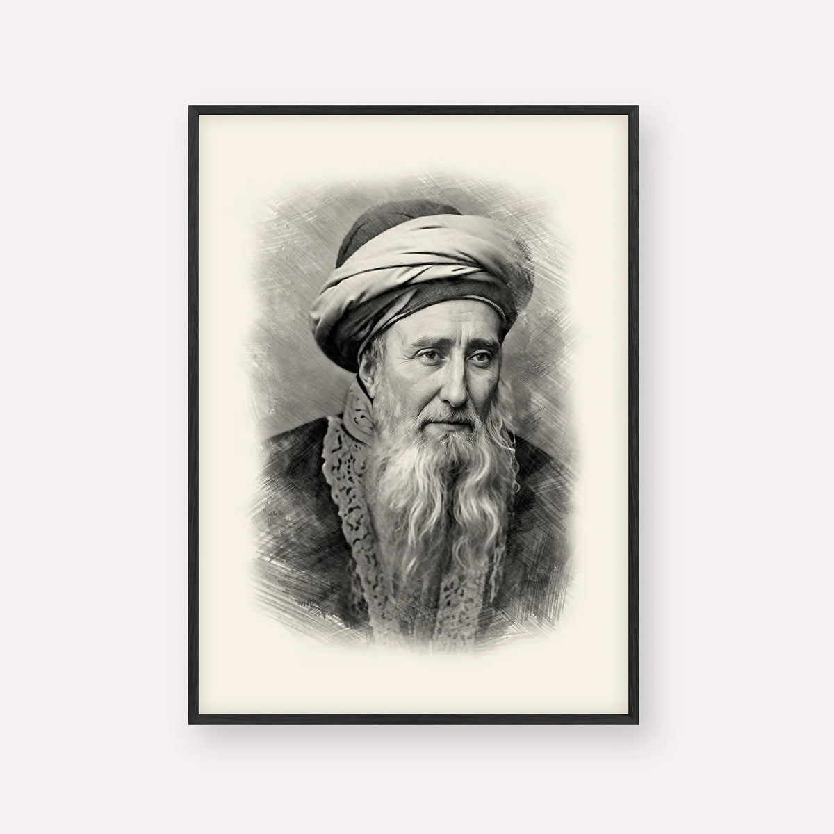 Rabbi Chaim Palagi – Black & White – Black Frame Vertical | Jewish Wall Art, Gedolim Pictures
