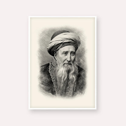 Rabbi Chaim Palagi – Black & White – White Frame Vertical | Jewish Wall Art, Gedolim Pictures