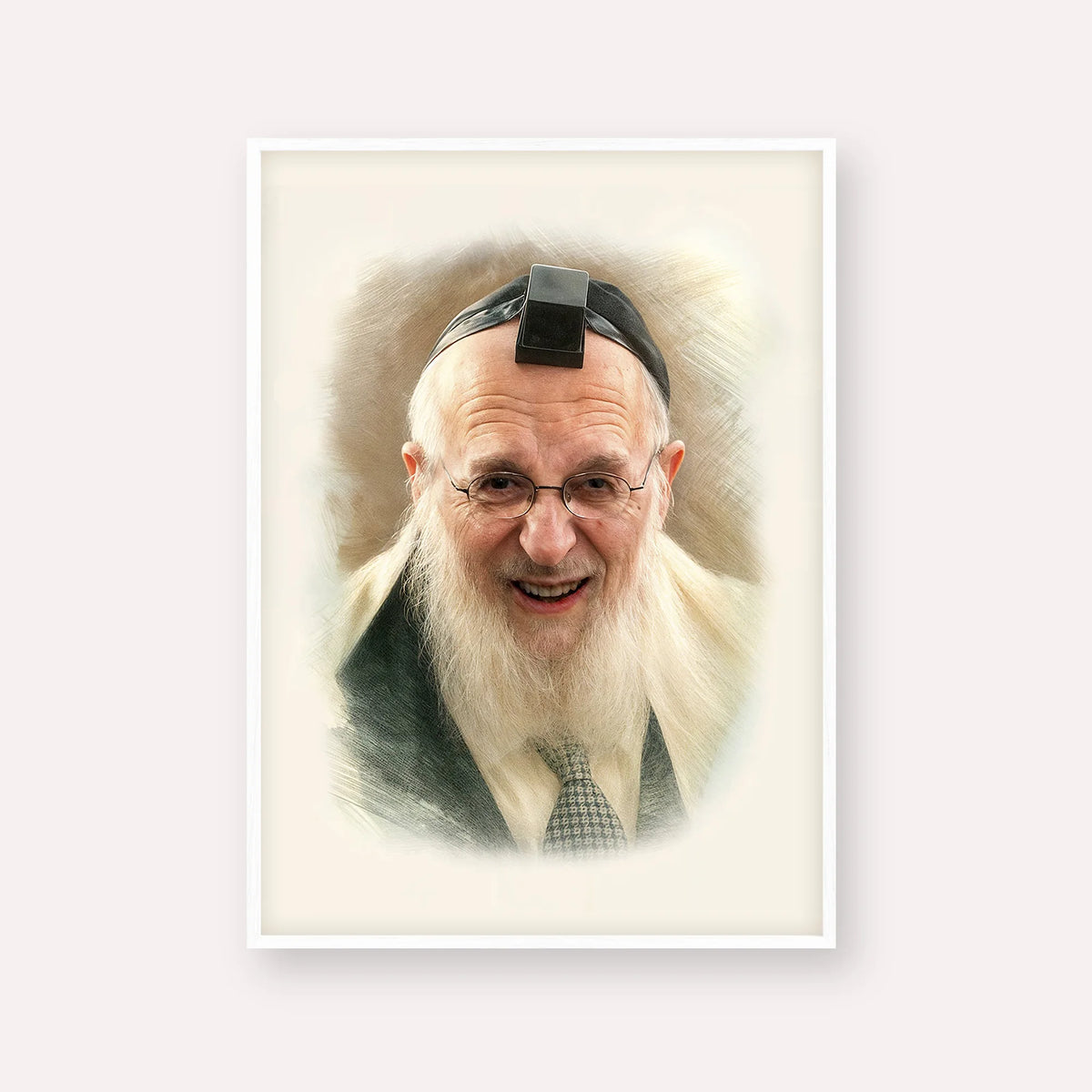 Rabbi Chaim Pinchas Scheinberg – White Frame Vertical | Jewish Wall Art, Gedolim Pictures