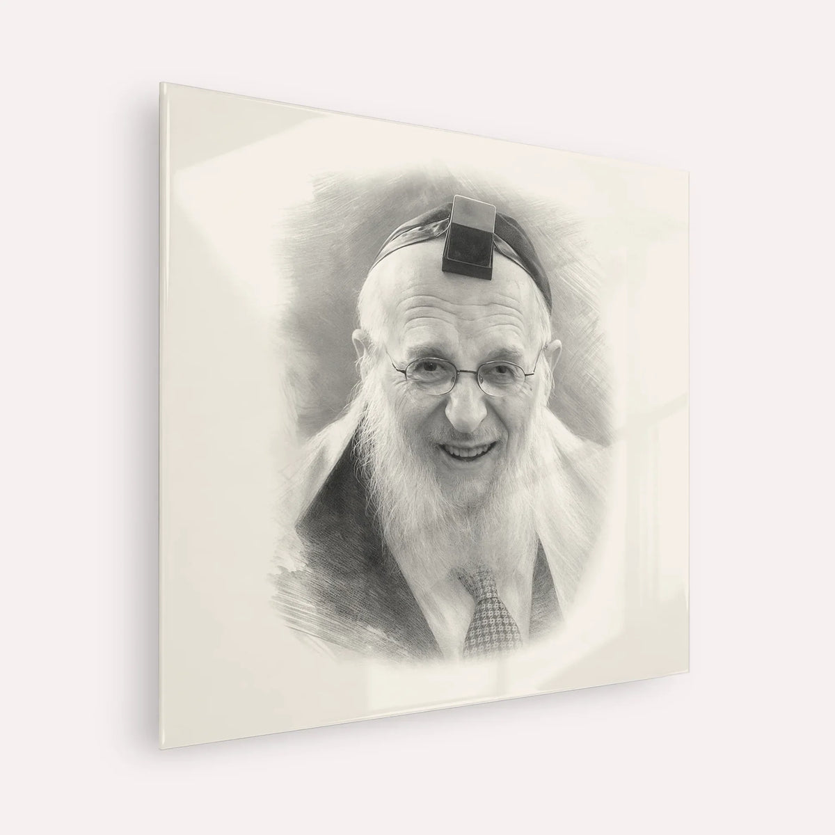 Rabbi Chaim Pinchas Scheinberg – Black & White – Acrylic Glass Square | Jewish Wall Art, Gedolim Pictures