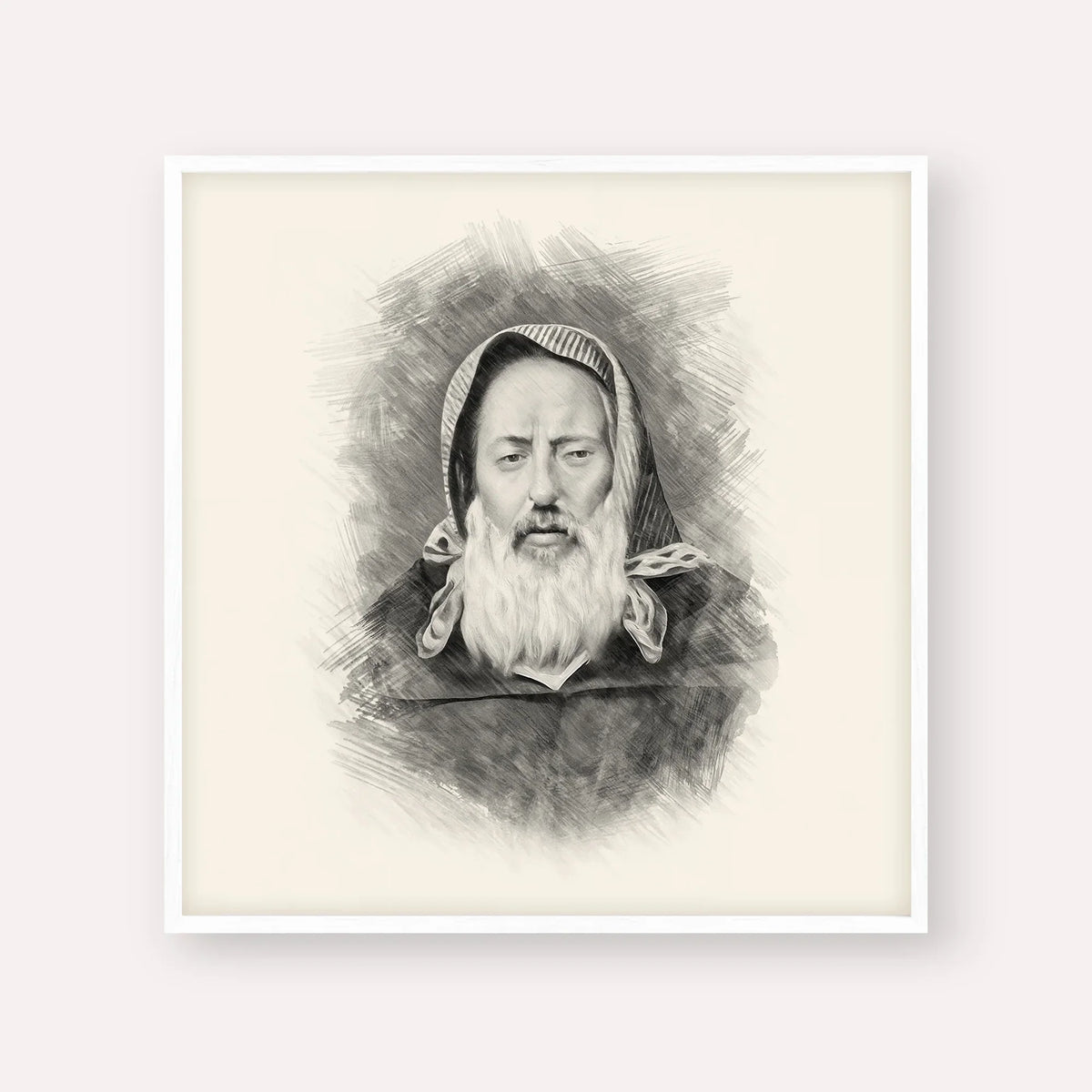 Rabbi Chaim Pinto – Black & White – White Frame Square | Jewish Wall Art, Gedolim Pictures