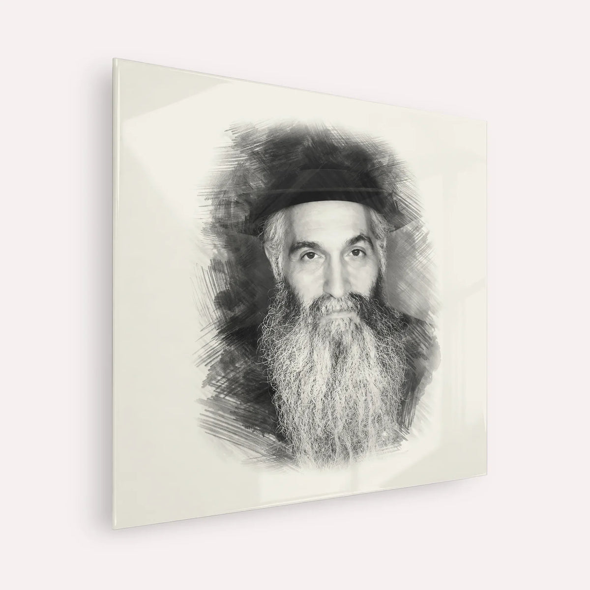 Rabbi David Abuchatzeira – Black & White – Acrylic Glass Square | Jewish Wall Art, Gedolim Pictures
