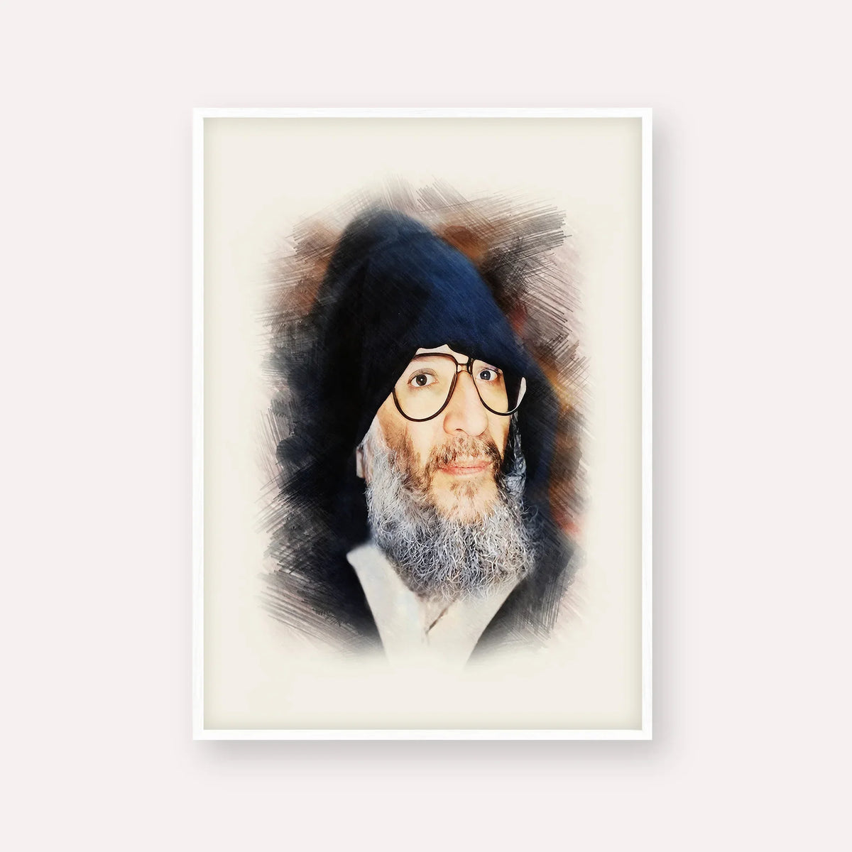 Rabbi Elazar Abuhatzeira (Baba Elazar) – White Frame Vertical | Jewish Wall Art, Gedolim Pictures
