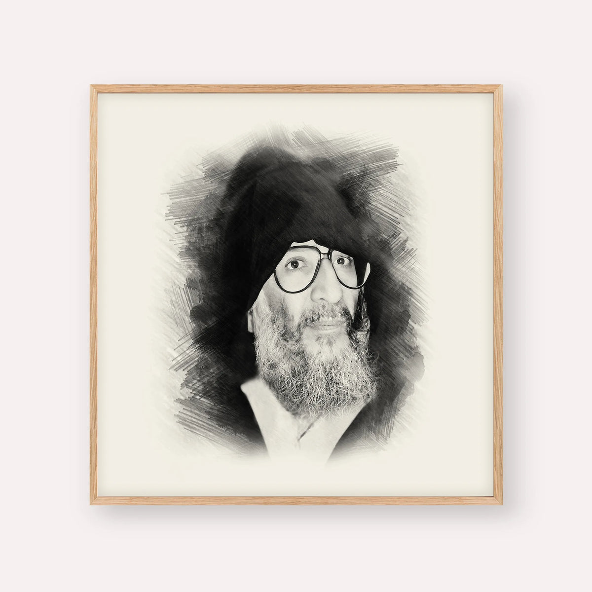 Rabbi Elazar Abuhatzeira (Baba Elazar) – Black & White – Wood Frame Square | Jewish Wall Art, Gedolim Pictures