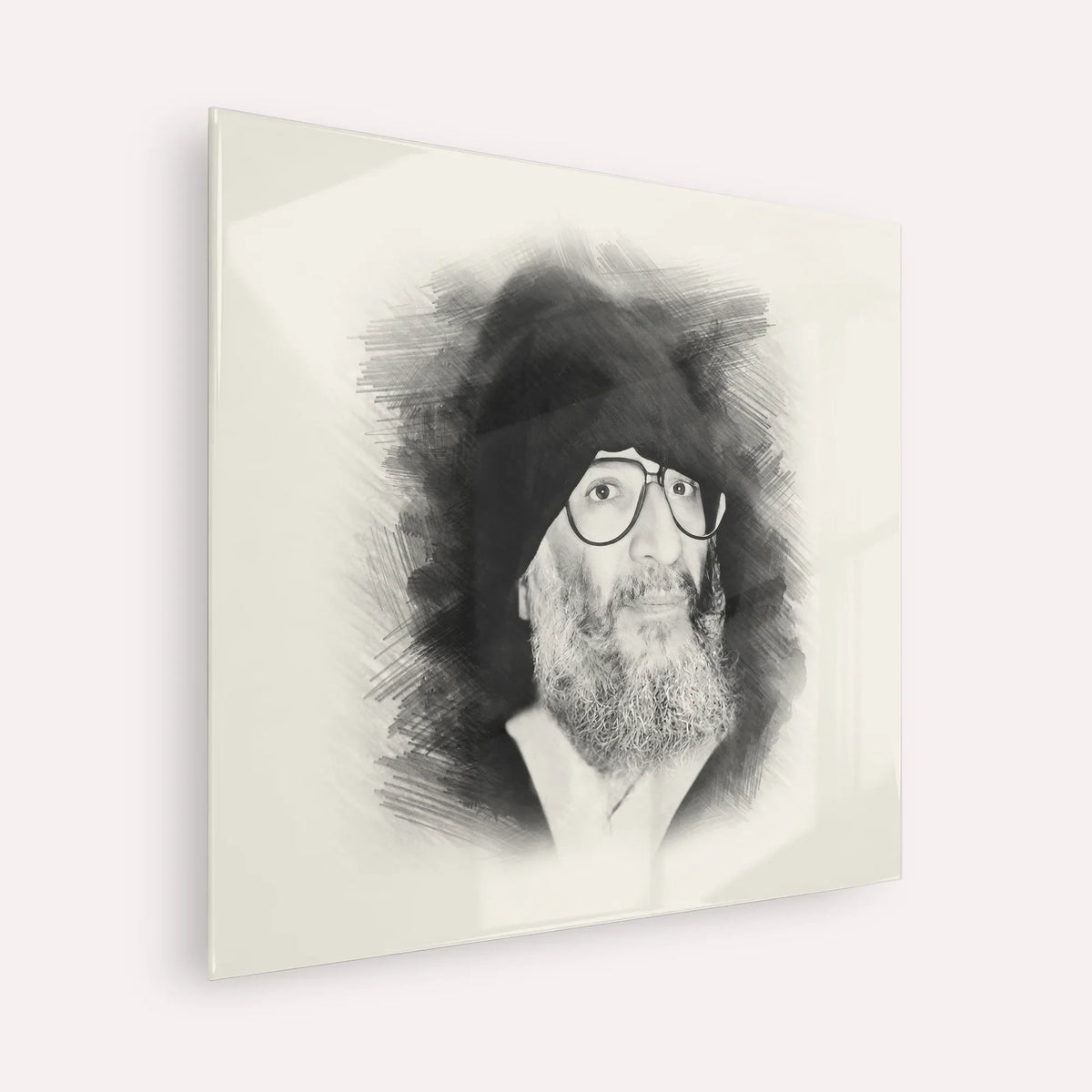 Rabbi Elazar Abuhatzeira (Baba Elazar) – Black & White – Acrylic Glass Square | Jewish Wall Art, Gedolim Pictures