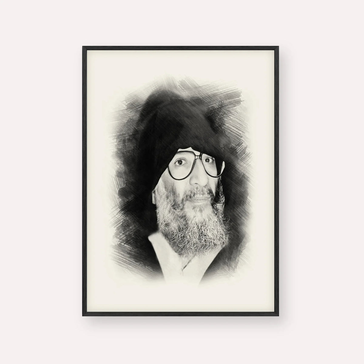 Rabbi Elazar Abuhatzeira (Baba Elazar) – Black & White – Black Frame Vertical | Jewish Wall Art, Gedolim Pictures