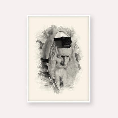 Rabbi Eliezer Berland – Black & White – White Frame Vertical | Jewish Wall Art, Gedolim Pictures