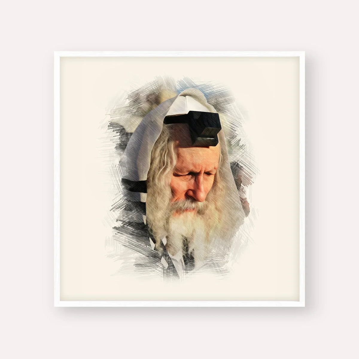 Rabbi Eliezer Berland – White Frame Square | Jewish Wall Art, Gedolim Pictures