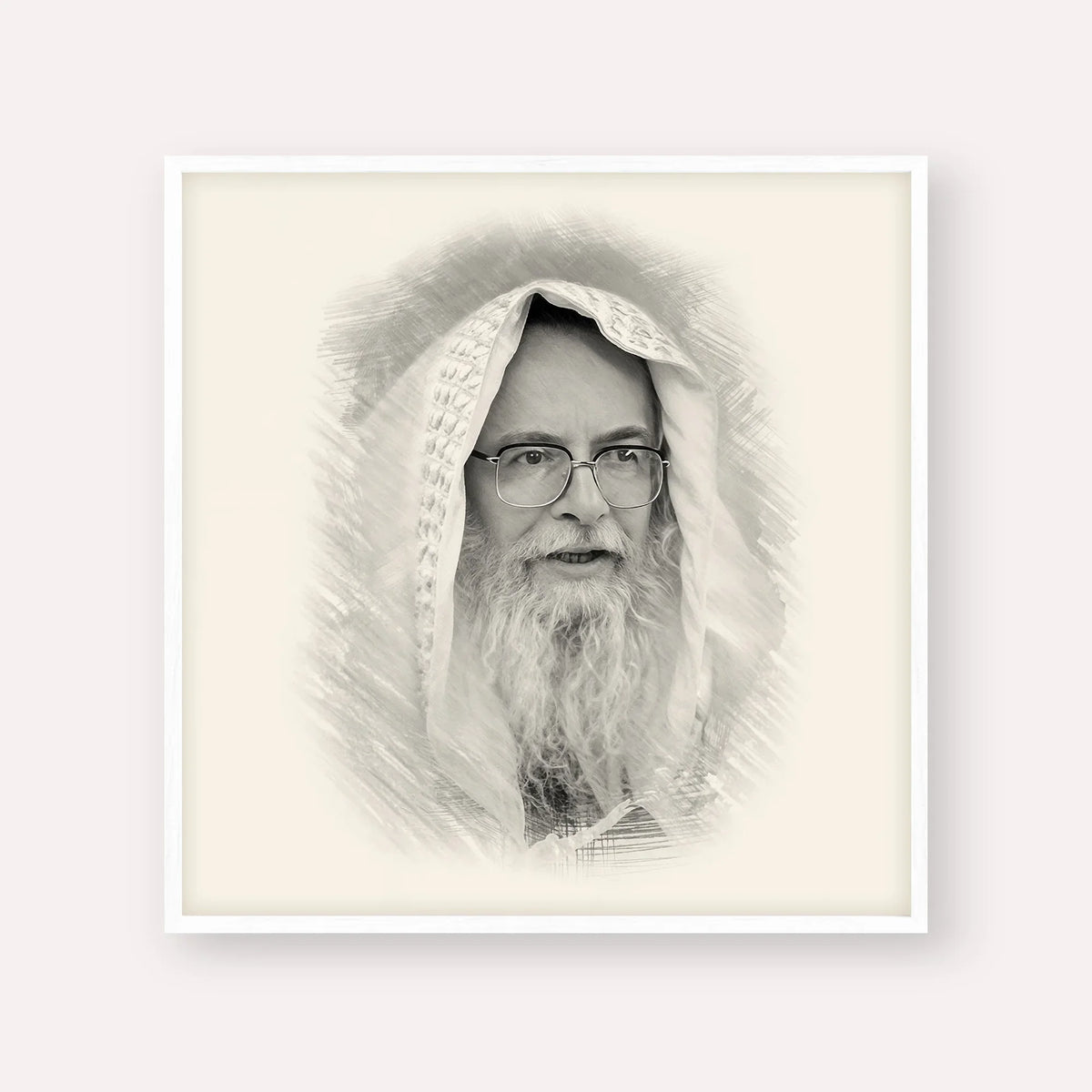 Rabbi Eliezer Shlomo Schick (Mohorosh) – Black & White – White Frame Square | Jewish Wall Art, Gedolim Pictures