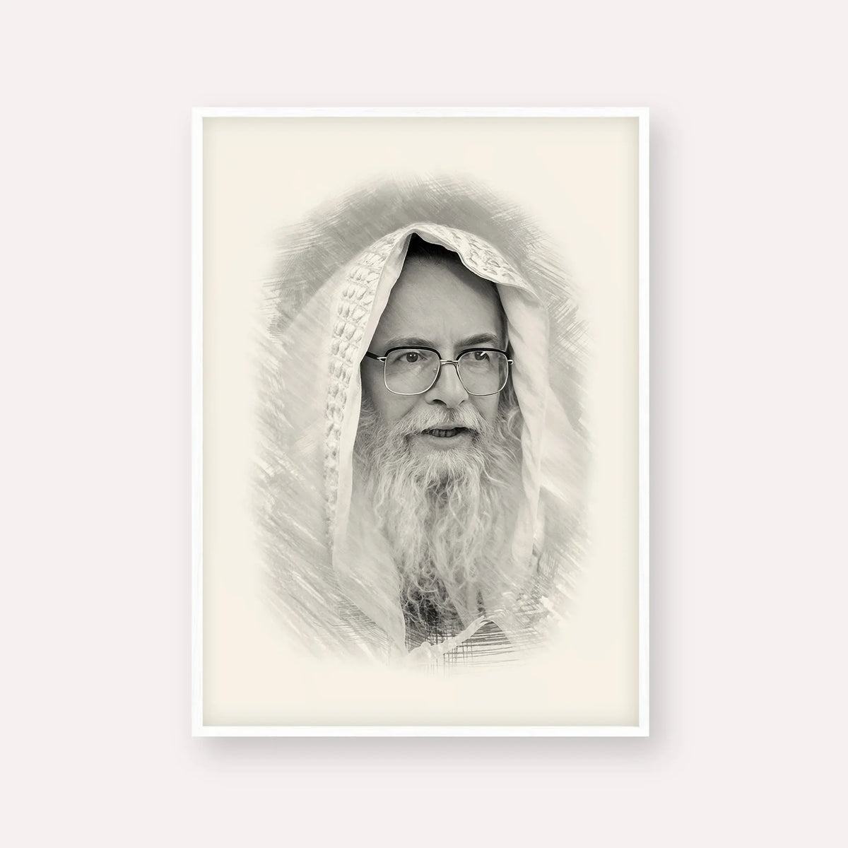 Rabbi Eliezer Shlomo Schick (Mohorosh) – Black & White – White Frame Vertical | Jewish Wall Art, Gedolim Pictures